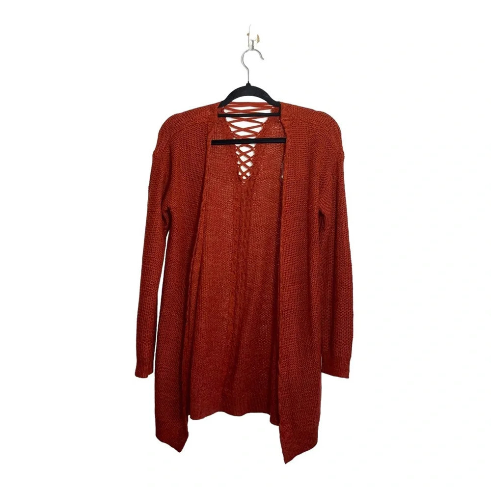 Maurices Burnt Orange Open Front Lattice Back Knit Cardigan Xsmall Women’s